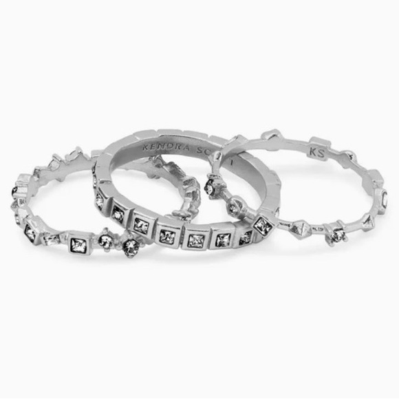 Kendra Scott Karis Silver & Gray Ring Set -NEW - Picture 4 of 11